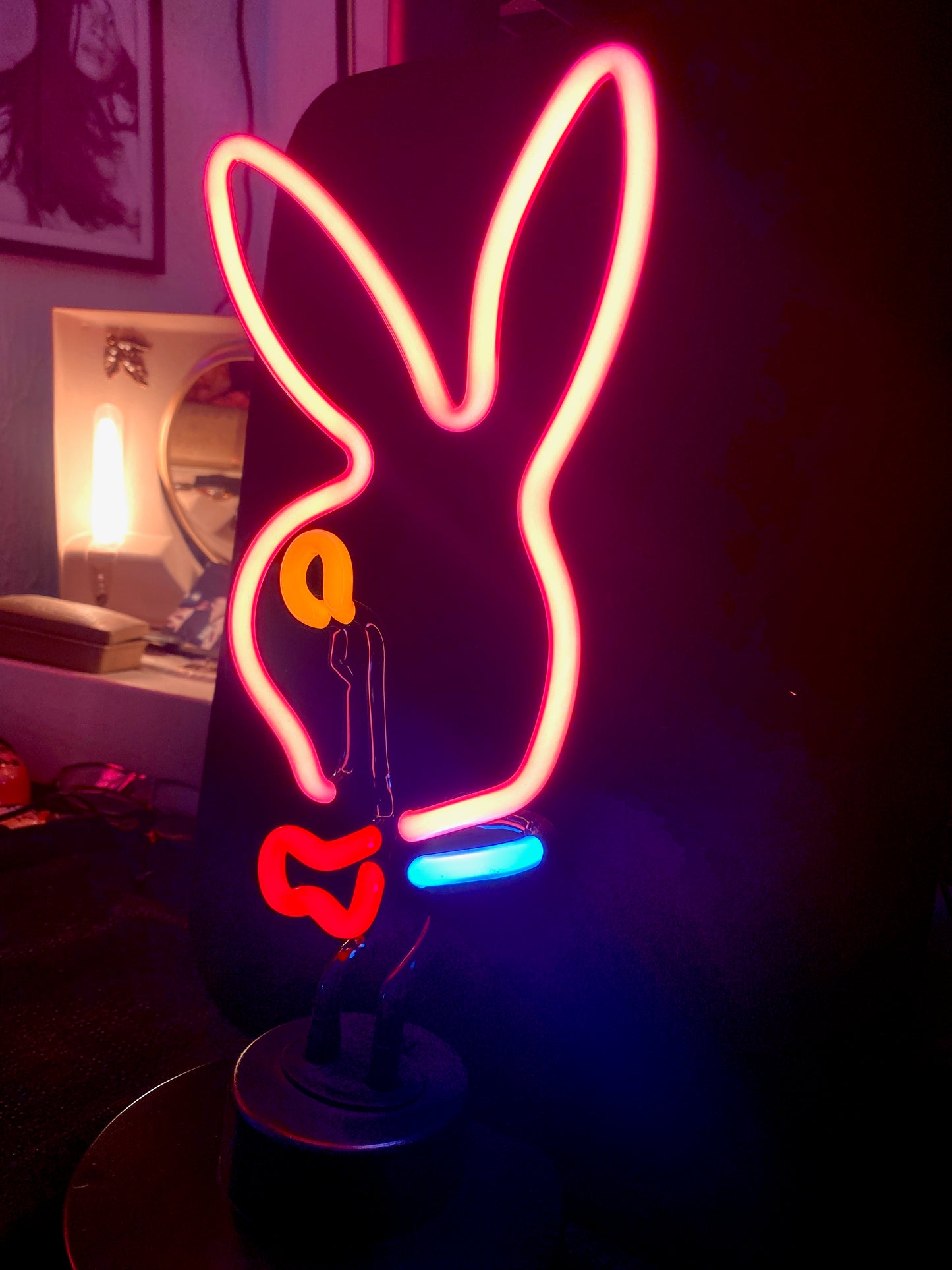 Pink Bunny Head Neon Sculpture